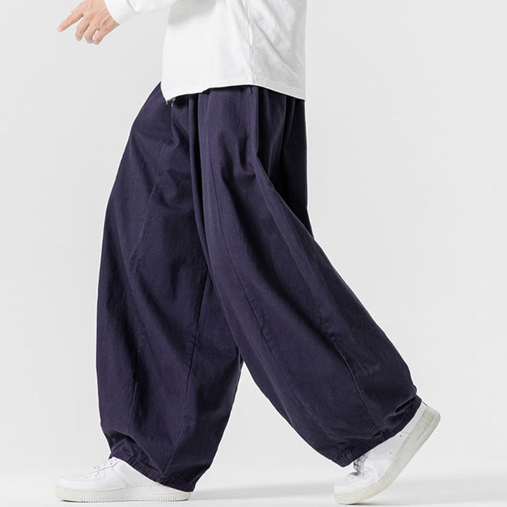 Pantalon harem homme en coton uni couleur automne Buddha Stones, taille élastique, avec poches - image 36