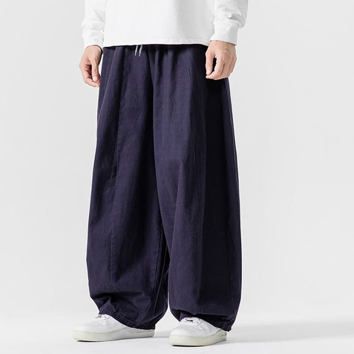 Pantalon harem homme en coton uni couleur automne Buddha Stones, taille élastique, avec poches - image 37