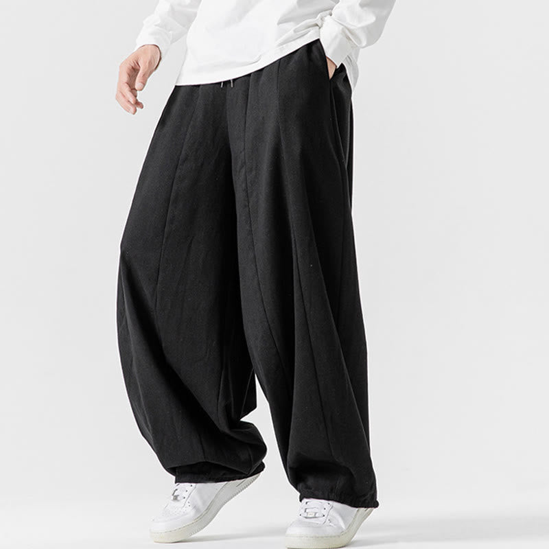 Pantalon harem homme en coton uni couleur automne Buddha Stones, taille élastique, avec poches - image 46