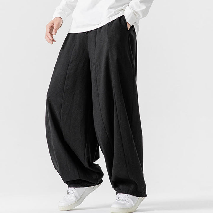 Pantalon harem homme en coton uni couleur automne Buddha Stones, taille élastique, avec poches - image 46