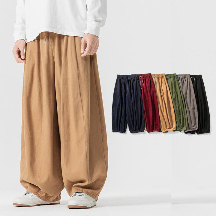Pantalon harem homme en coton uni couleur automne Buddha Stones, taille élastique, avec poches - image 15