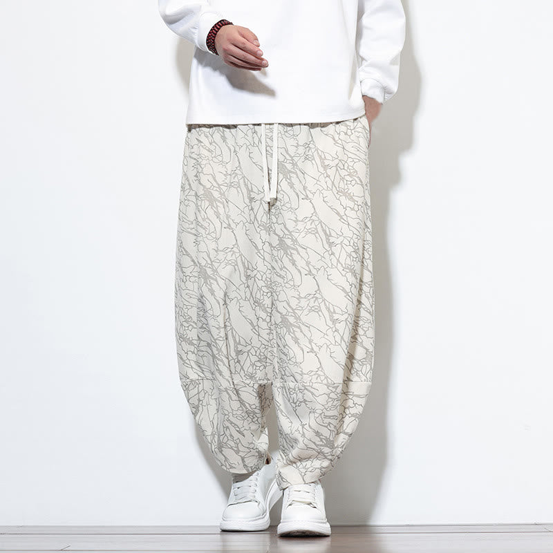 Pantalon harem homme en coton imprimé de lignes texturées avec motif de Buddha Stones et poches, longueur cheville, taille élastique - Blanc - US/UK/AU46，EU56 (5XL) - image 24