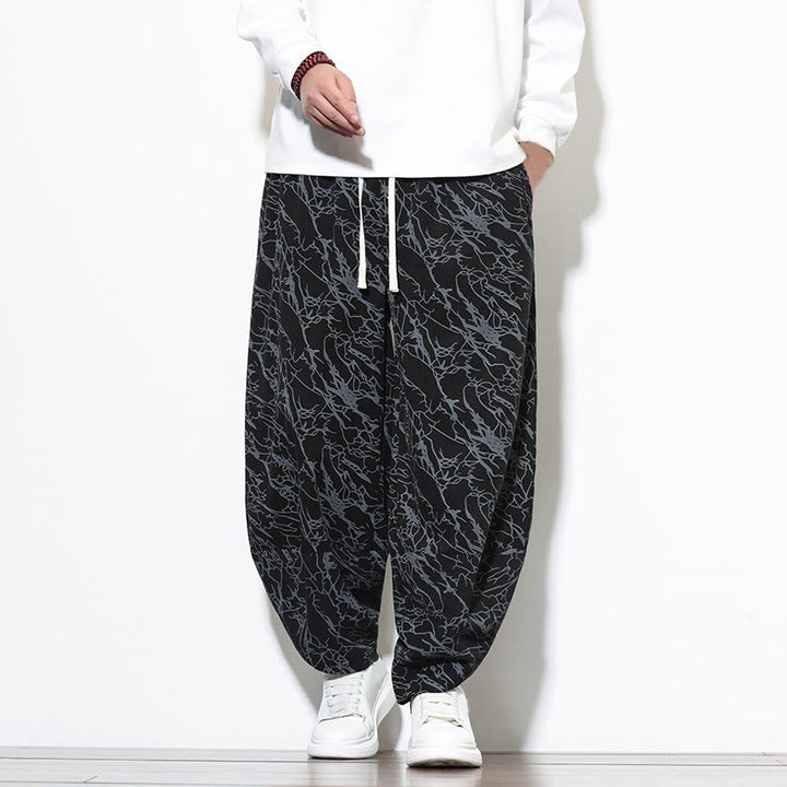 Pantalon harem homme en coton imprimé de lignes texturées avec motif de Buddha Stones et poches, longueur cheville, taille élastique - Noir - US/UK/AU46，EU56 (5XL) - image 8