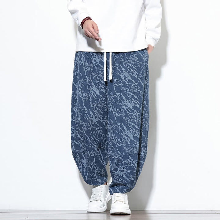 Pantalon harem homme en coton imprimé de lignes texturées avec motif de Buddha Stones et poches, longueur cheville, taille élastique - SteelBlue - US/UK/AU46，EU56 (5XL) - image 0