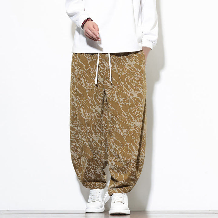 Pantalon harem homme en coton imprimé de lignes texturées avec motif de Buddha Stones et poches, longueur cheville, taille élastique - verge d'or - US/UK/AU46，EU56 (5XL) - image 16
