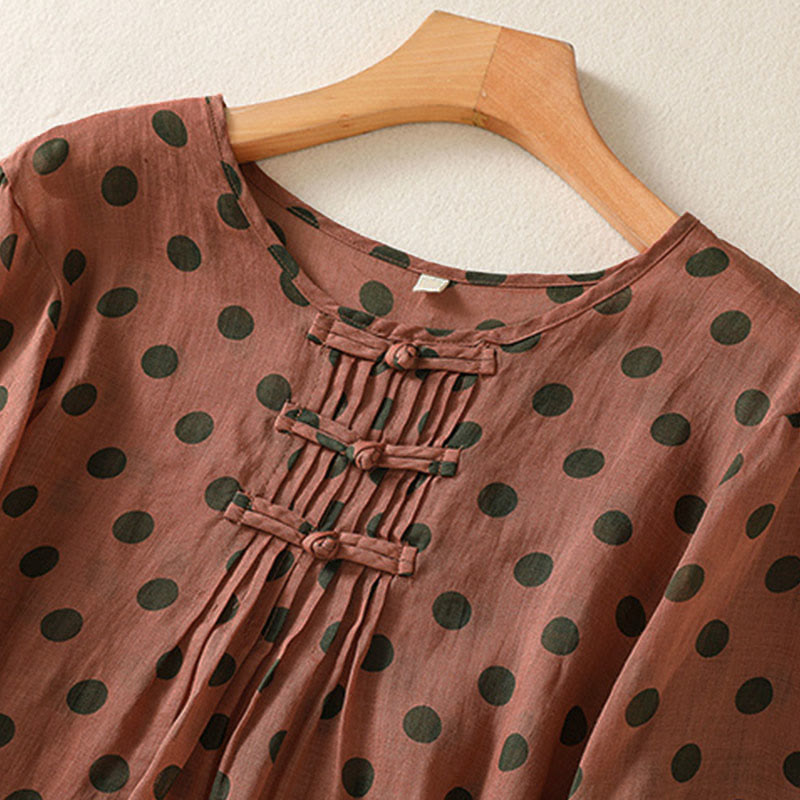 Chemise à manches longues en polyester à pois et col rond, motif Buddha Stones  - image 1