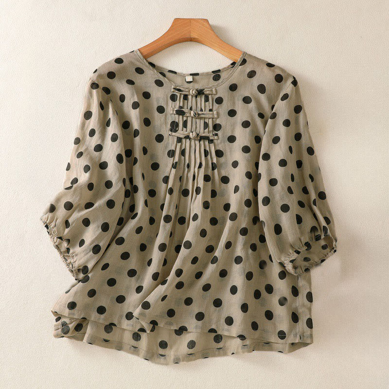 Chemise à manches longues en polyester à pois et col rond, motif Buddha Stones  - Tanné - US12，UK/AU16，EU44 (2XL) - image 15