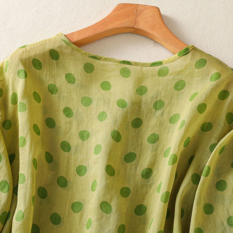 Chemise à manches longues en polyester à pois et col rond, motif Buddha Stones  - image 14