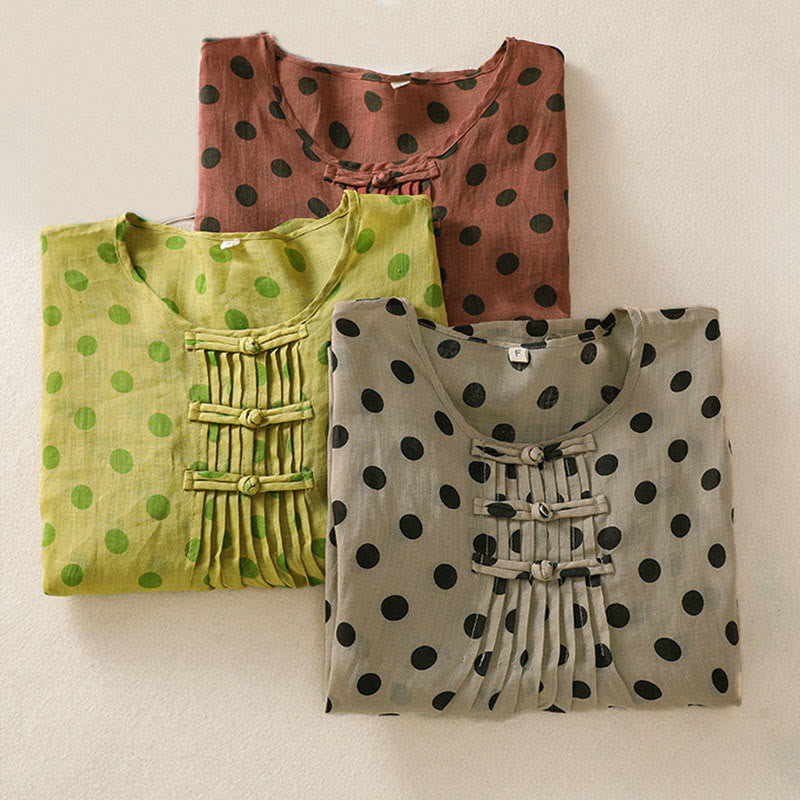 Chemise à manches longues en polyester à pois et col rond, motif Buddha Stones  - image 26