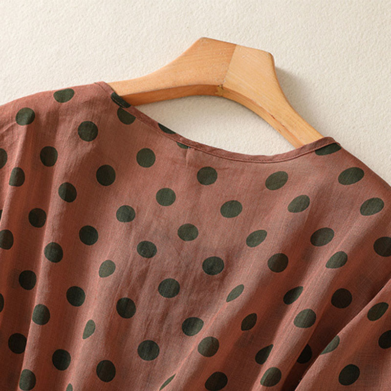 Chemise à manches longues en polyester à pois et col rond, motif Buddha Stones  - image 6