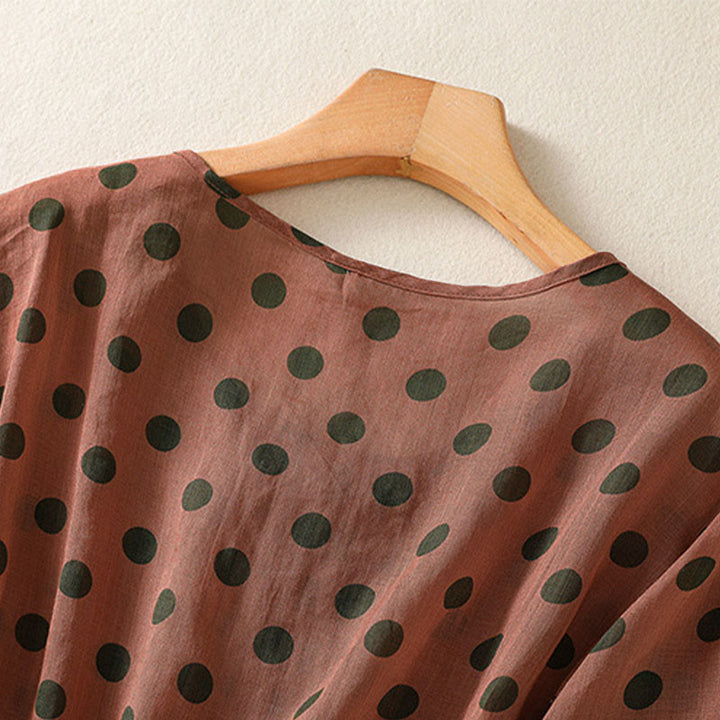 Chemise à manches longues en polyester à pois et col rond, motif Buddha Stones  - image 6