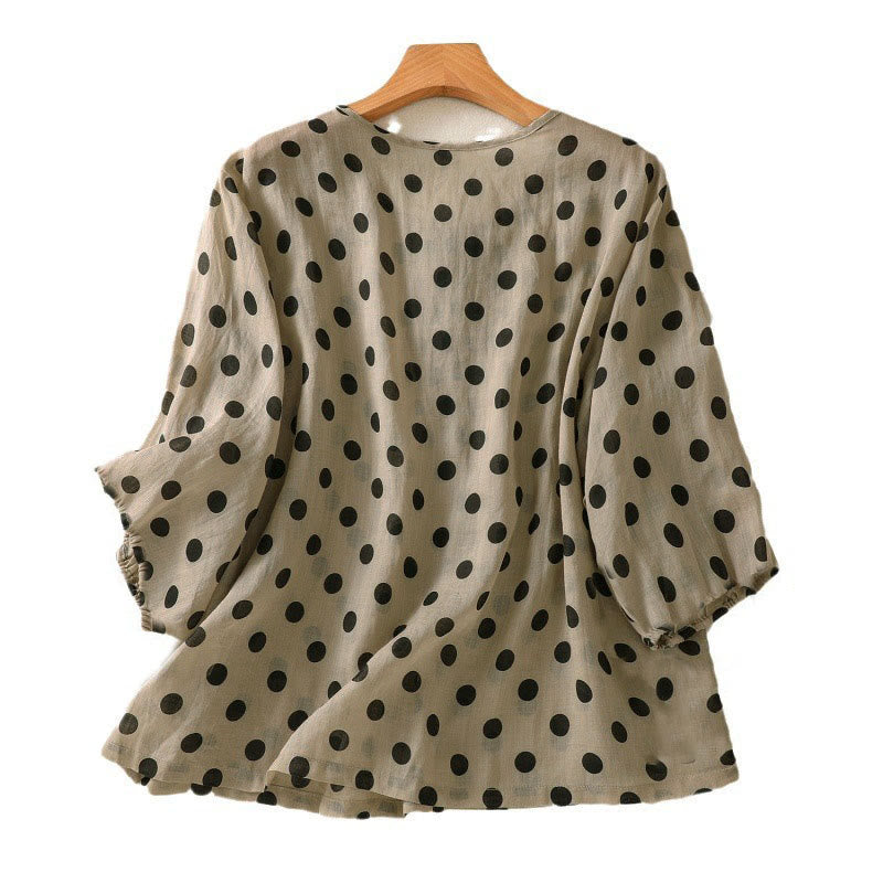 Chemise à manches longues en polyester à pois et col rond, motif Buddha Stones  - image 17
