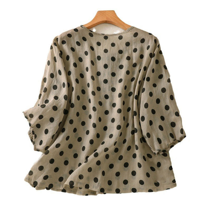 Chemise à manches longues en polyester à pois et col rond, motif Buddha Stones  - image 17