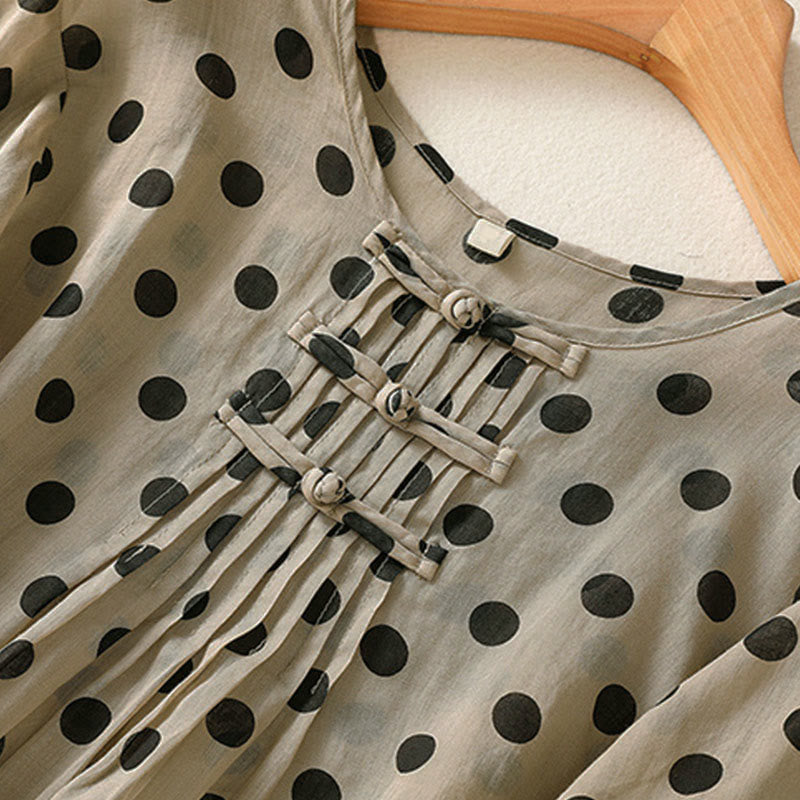 Chemise à manches longues en polyester à pois et col rond, motif Buddha Stones  - image 19