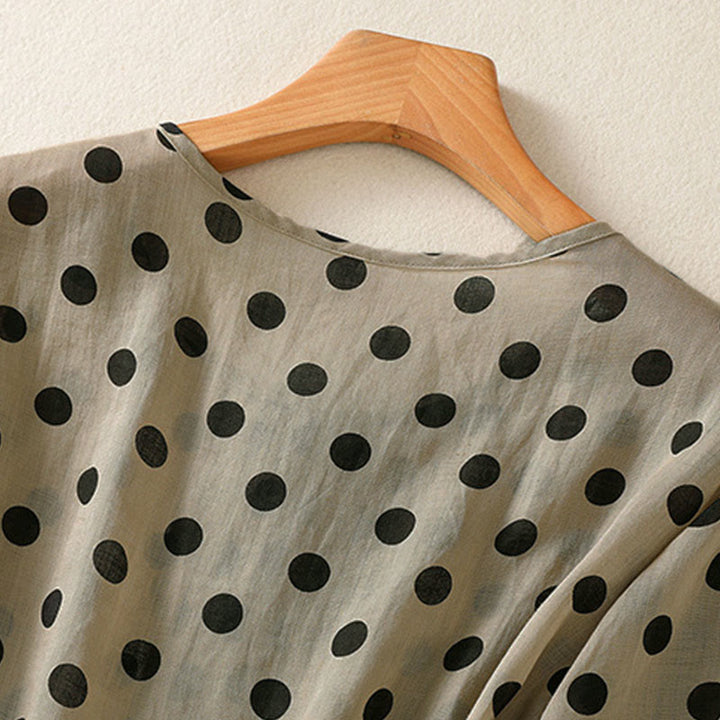 Chemise à manches longues en polyester à pois et col rond, motif Buddha Stones  - image 24