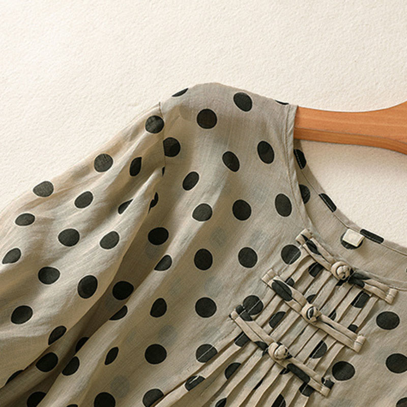 Chemise à manches longues en polyester à pois et col rond, motif Buddha Stones  - image 21