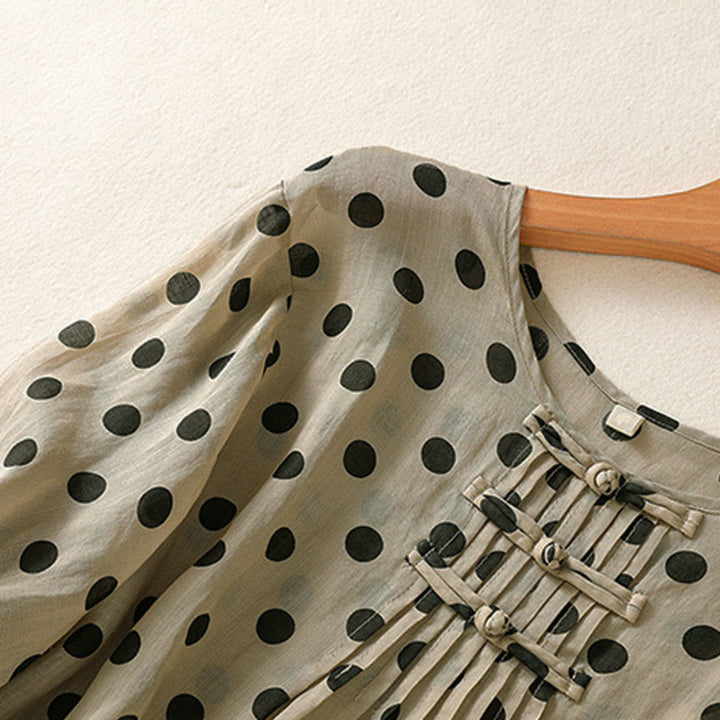 Chemise à manches longues en polyester à pois et col rond, motif Buddha Stones  - image 21