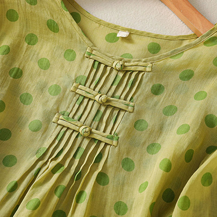 Chemise à manches longues en polyester à pois et col rond, motif Buddha Stones  - image 9