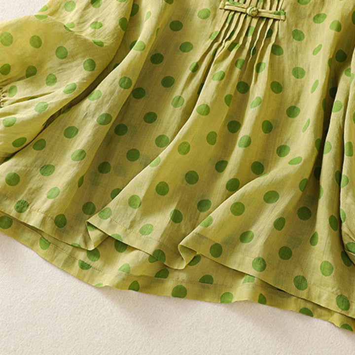 Chemise à manches longues en polyester à pois et col rond, motif Buddha Stones  - image 11