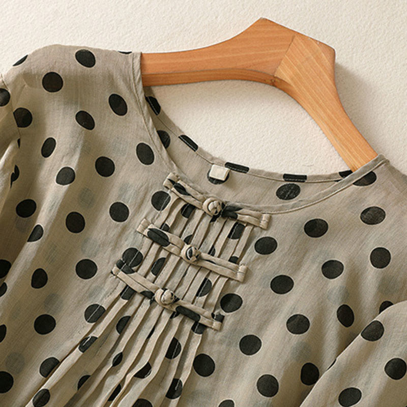 Chemise à manches longues en polyester à pois et col rond, motif Buddha Stones  - image 18