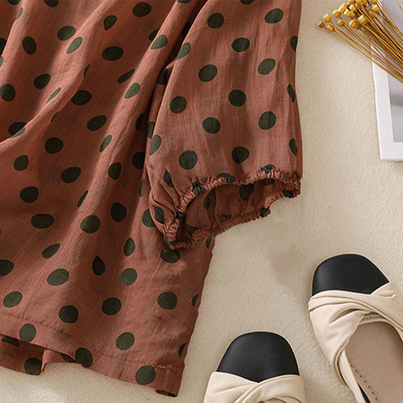 Chemise à manches longues en polyester à pois et col rond, motif Buddha Stones  - image 3