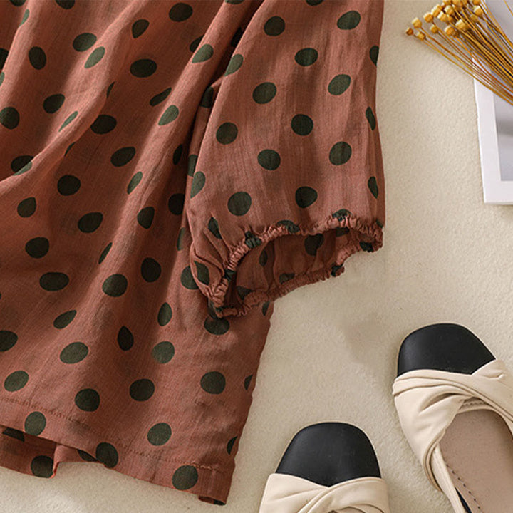 Chemise à manches longues en polyester à pois et col rond, motif Buddha Stones  - image 3