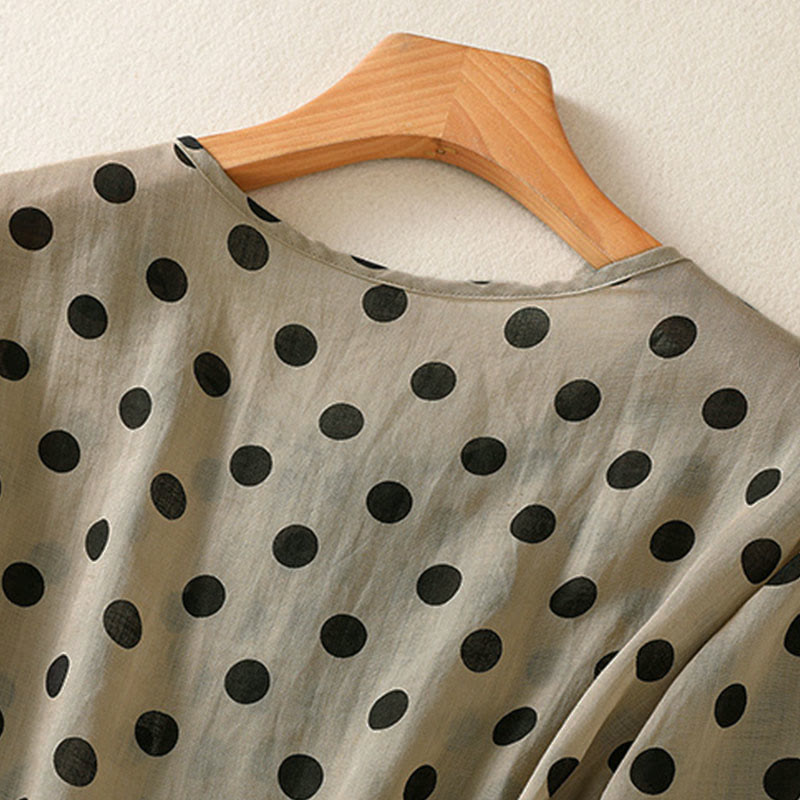 Chemise à manches longues en polyester à pois et col rond, motif Buddha Stones  - image 24