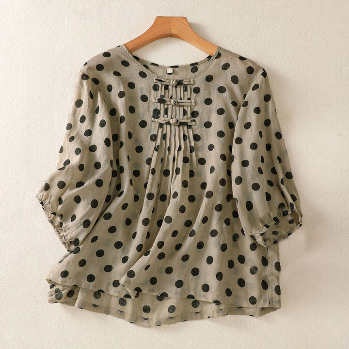 Chemise à manches longues en polyester à pois et col rond, motif Buddha Stones  - Tanné - US12，UK/AU16，EU44 (2XL) - image 15