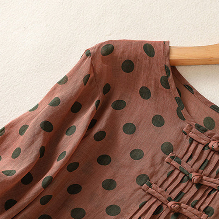 Chemise à manches longues en polyester à pois et col rond, motif Buddha Stones  - image 2