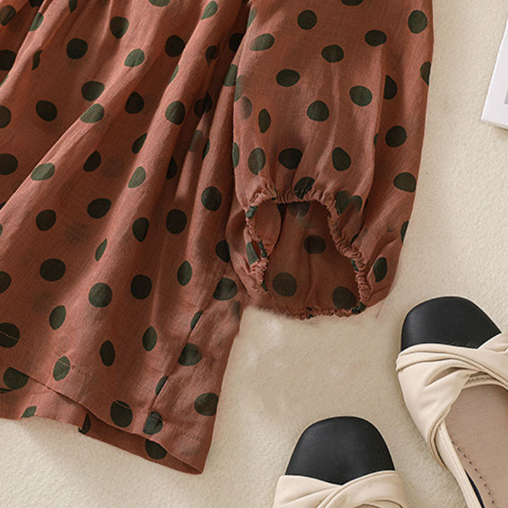 Chemise à manches longues en polyester à pois et col rond, motif Buddha Stones  - image 4