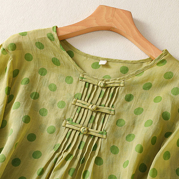 Chemise à manches longues en polyester à pois et col rond, motif Buddha Stones  - image 8