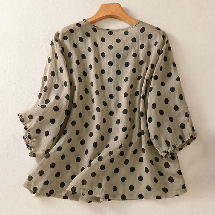Chemise à manches longues en polyester à pois et col rond, motif Buddha Stones  - image 16