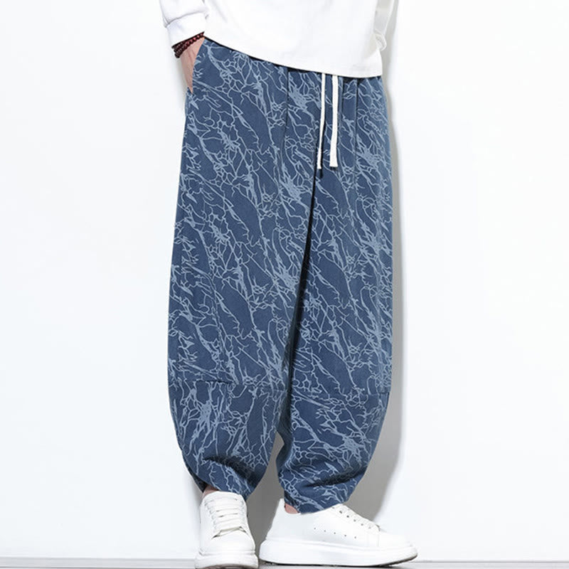 Pantalon harem homme en coton imprimé de lignes texturées avec motif de Buddha Stones et poches, longueur cheville, taille élastique - image 2