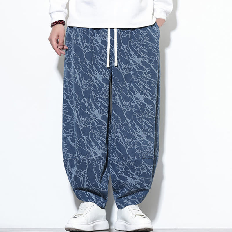 Pantalon harem homme en coton imprimé de lignes texturées avec motif de Buddha Stones et poches, longueur cheville, taille élastique - image 5