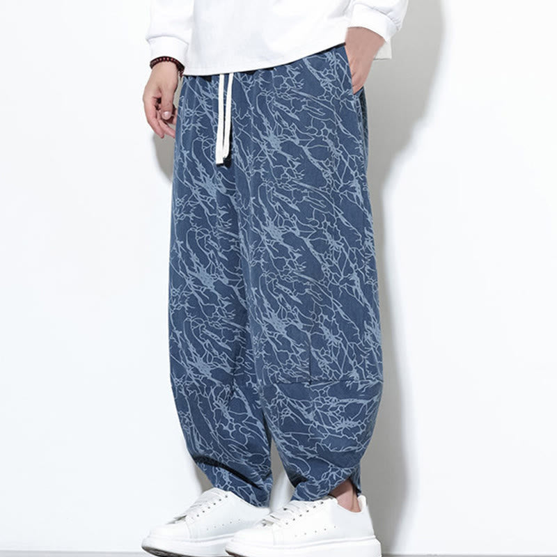 Pantalon harem homme en coton imprimé de lignes texturées avec motif de Buddha Stones et poches, longueur cheville, taille élastique - image 4