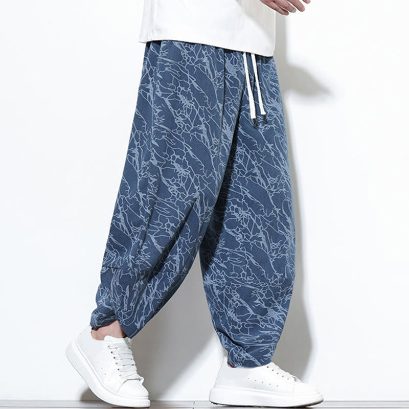 Pantalon harem homme en coton imprimé de lignes texturées avec motif de Buddha Stones et poches, longueur cheville, taille élastique - image 6