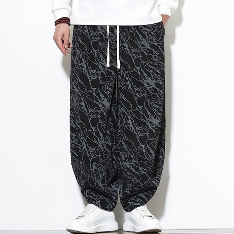 Pantalon harem homme en coton imprimé de lignes texturées avec motif de Buddha Stones et poches, longueur cheville, taille élastique - image 13