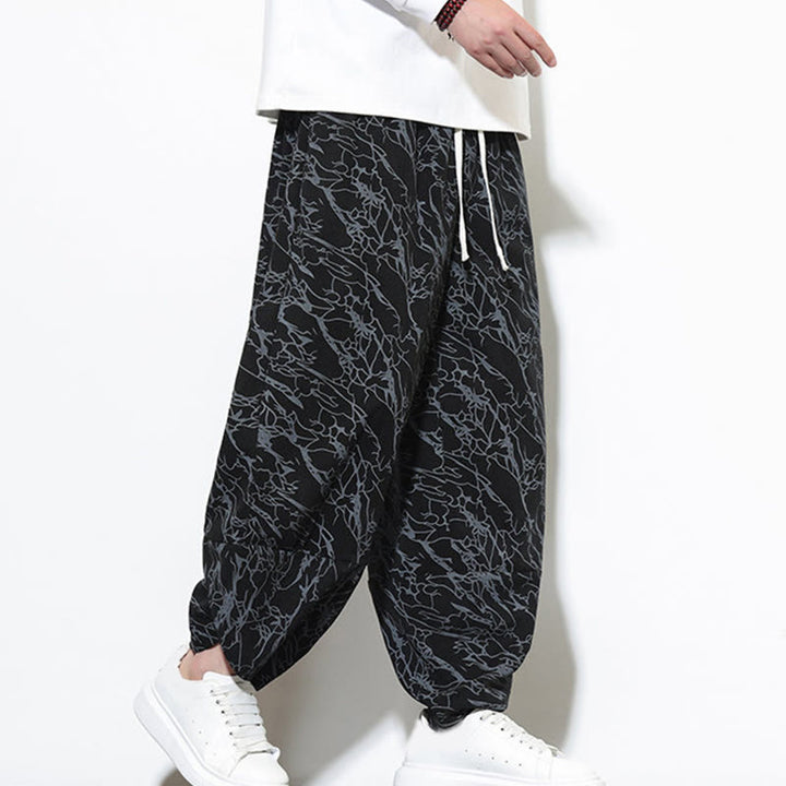 Pantalon harem homme en coton imprimé de lignes texturées avec motif de Buddha Stones et poches, longueur cheville, taille élastique - image 10