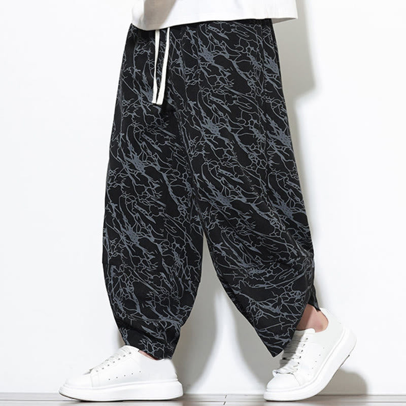 Pantalon harem homme en coton imprimé de lignes texturées avec motif de Buddha Stones et poches, longueur cheville, taille élastique - image 9