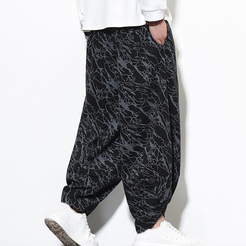 Pantalon harem homme en coton imprimé de lignes texturées avec motif de Buddha Stones et poches, longueur cheville, taille élastique - image 11