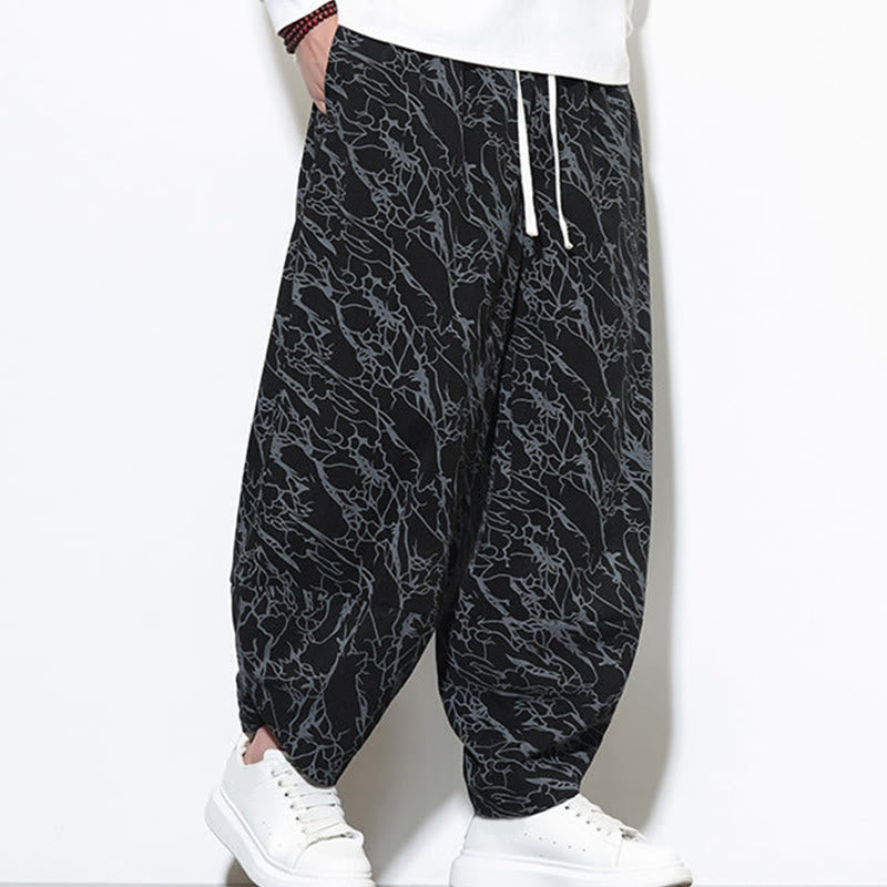 Pantalon harem homme en coton imprimé de lignes texturées avec motif de Buddha Stones et poches, longueur cheville, taille élastique - image 14