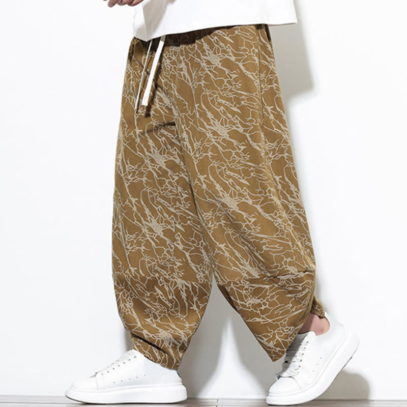 Pantalon harem homme en coton imprimé de lignes texturées avec motif de Buddha Stones et poches, longueur cheville, taille élastique - image 23