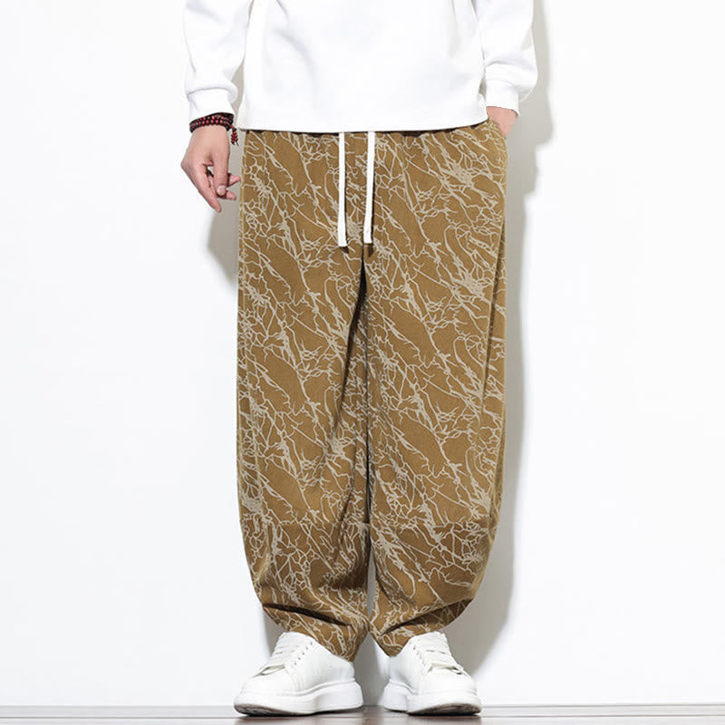 Pantalon harem homme en coton imprimé de lignes texturées avec motif de Buddha Stones et poches, longueur cheville, taille élastique - image 22