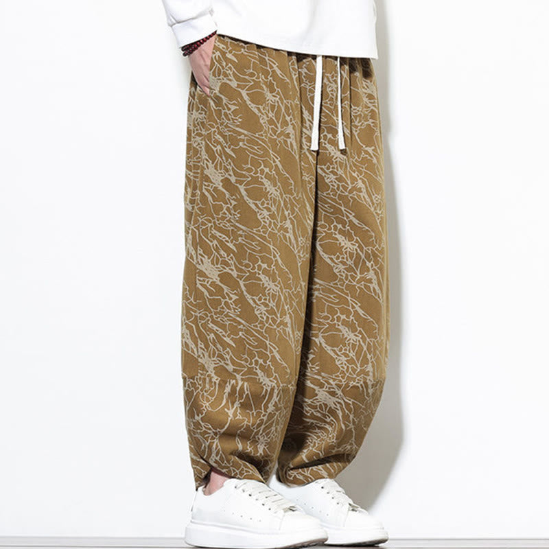 Pantalon harem homme en coton imprimé de lignes texturées avec motif de Buddha Stones et poches, longueur cheville, taille élastique - image 20