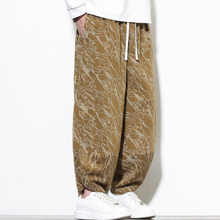 Pantalon harem homme en coton imprimé de lignes texturées avec motif de Buddha Stones et poches, longueur cheville, taille élastique - image 20