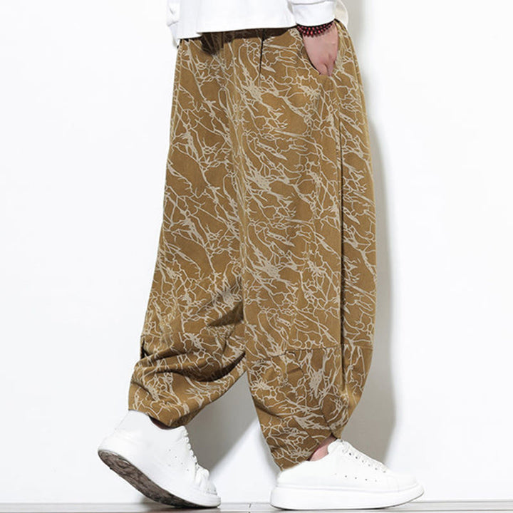 Pantalon harem homme en coton imprimé de lignes texturées avec motif de Buddha Stones et poches, longueur cheville, taille élastique - image 19