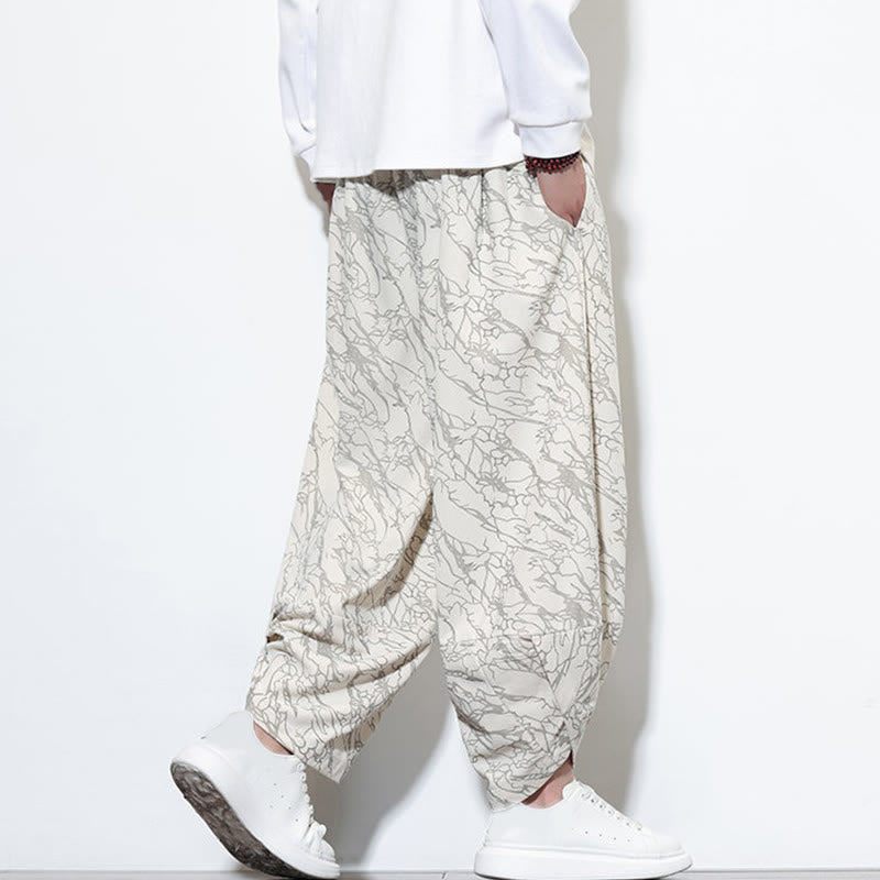 Pantalon harem homme en coton imprimé de lignes texturées avec motif de Buddha Stones et poches, longueur cheville, taille élastique - image 27