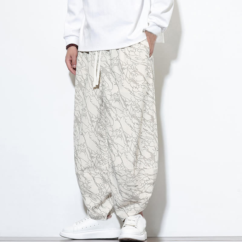 Pantalon harem homme en coton imprimé de lignes texturées avec motif de Buddha Stones et poches, longueur cheville, taille élastique - image 28