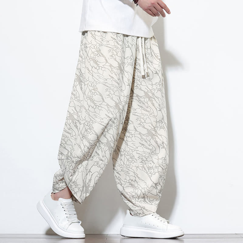 Pantalon harem homme en coton imprimé de lignes texturées avec motif de Buddha Stones et poches, longueur cheville, taille élastique - image 31