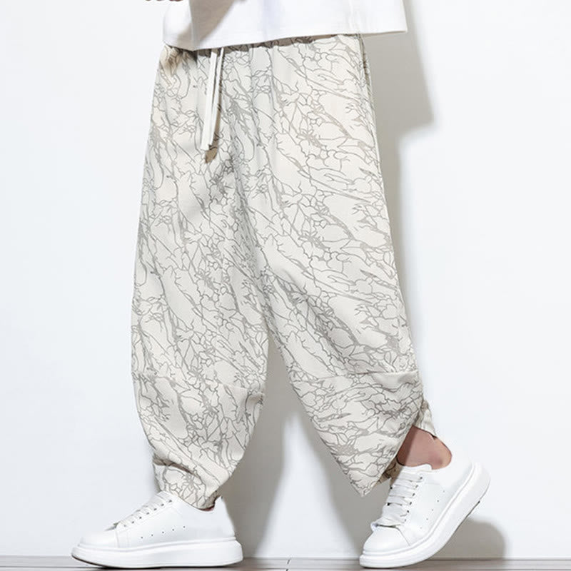 Pantalon harem homme en coton imprimé de lignes texturées avec motif de Buddha Stones et poches, longueur cheville, taille élastique - image 32